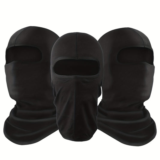 3pcs Breathable Black Balaclava Mask Scarf - UV Protection and Summer Cooling for Bike Riding, Motorcycle, Skiing